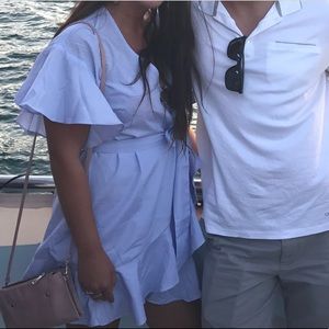 Light blue striped wrap dress